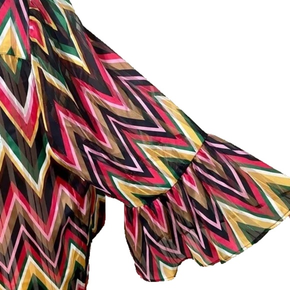 INC Women's Colorful Chevron Surplice Neck Bell Sleeve Top Plus Sizes 2X/3X - Picture 7 of 15